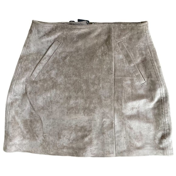 Dresses & Skirts - BLANK NYC Women's Size 24 Tan Beige Faux Suede Leather Slit Mini Skirt Defect